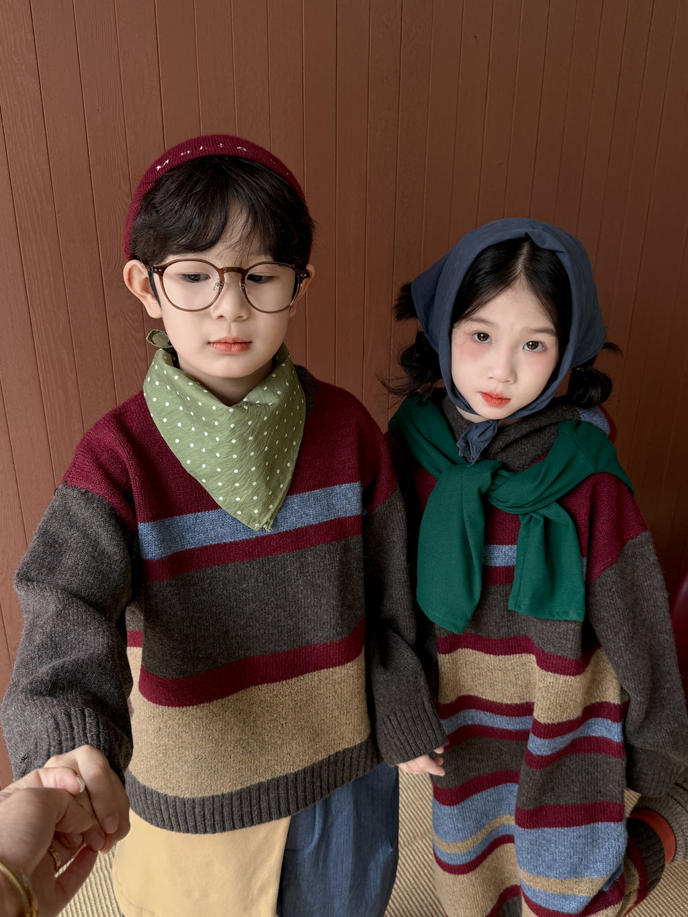 ニット・セーター ニットワンピース/セーター キッズ ボーダー柄 厚手 ルーズフィット 兄弟姉妹 お揃い【mh0011676】