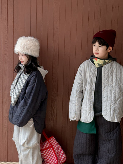 ショートコート・ジャケット・ジャンパー キルティングジャケット キッズ 中綿 厚手 ノーカラー ショート丈 カジュアル アウター【mh0011679】