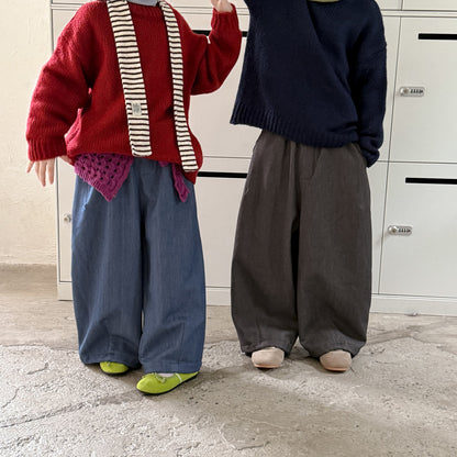 ロングパンツ・スウェットパンツ ワイドパンツ キッズ 裏起毛 厚手 デニム風 無地 ストレート ルーズフィット【mh0011680】