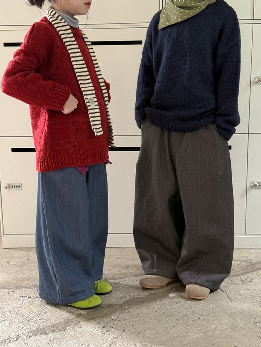 ロングパンツ・スウェットパンツ ワイドパンツ キッズ 裏起毛 厚手 デニム風 無地 ストレート ルーズフィット【mh0011680】