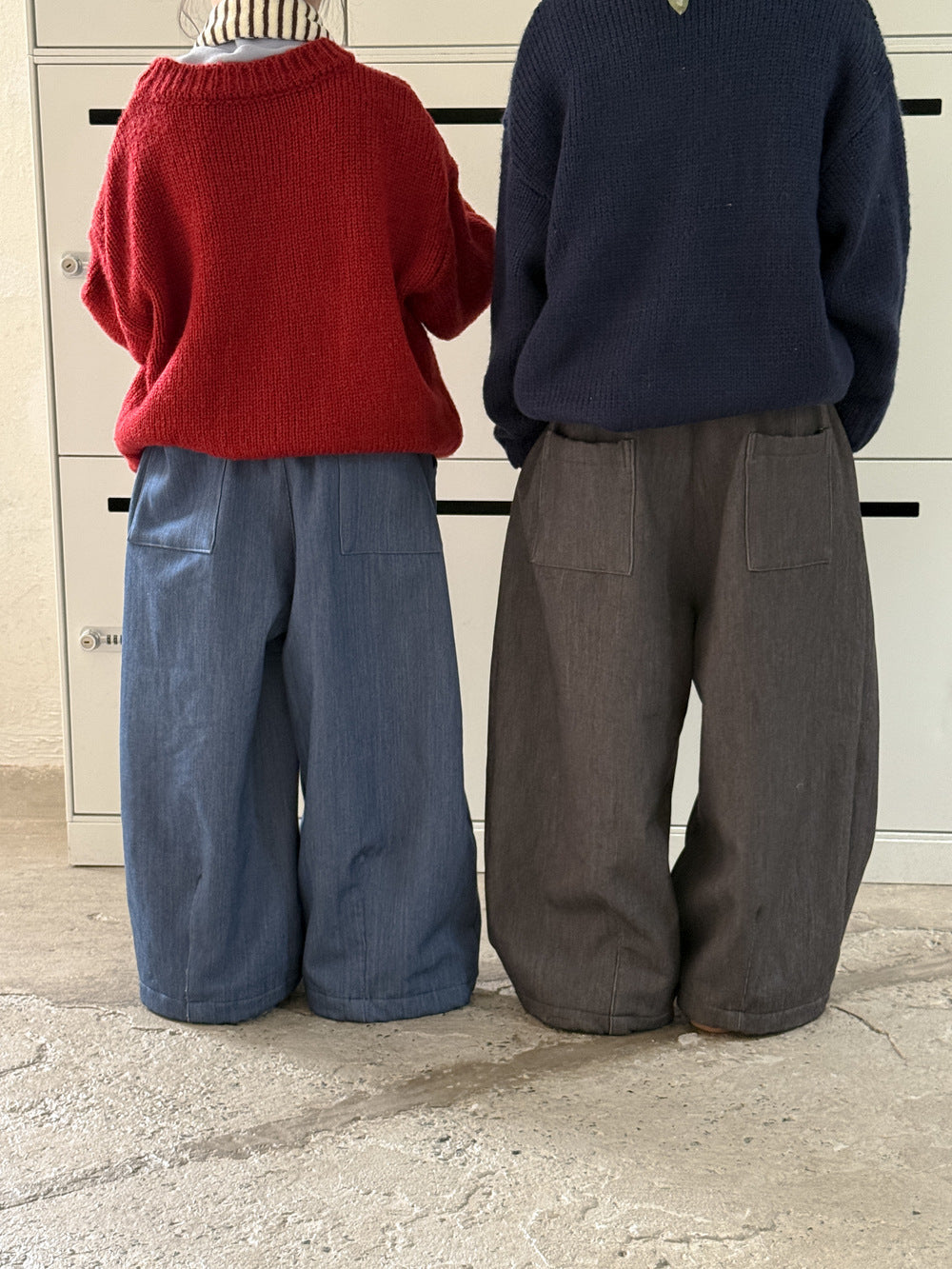 ロングパンツ・スウェットパンツ ワイドパンツ キッズ 裏起毛 厚手 デニム風 無地 ストレート ルーズフィット【mh0011680】