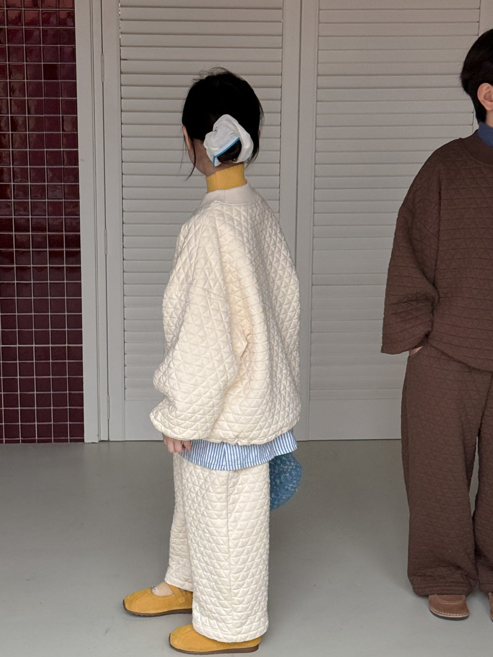 長袖セットアップ キルティングセットアップ キッズ 中綿 厚手 ダイヤ柄 ルーズフィット【mh0011681】