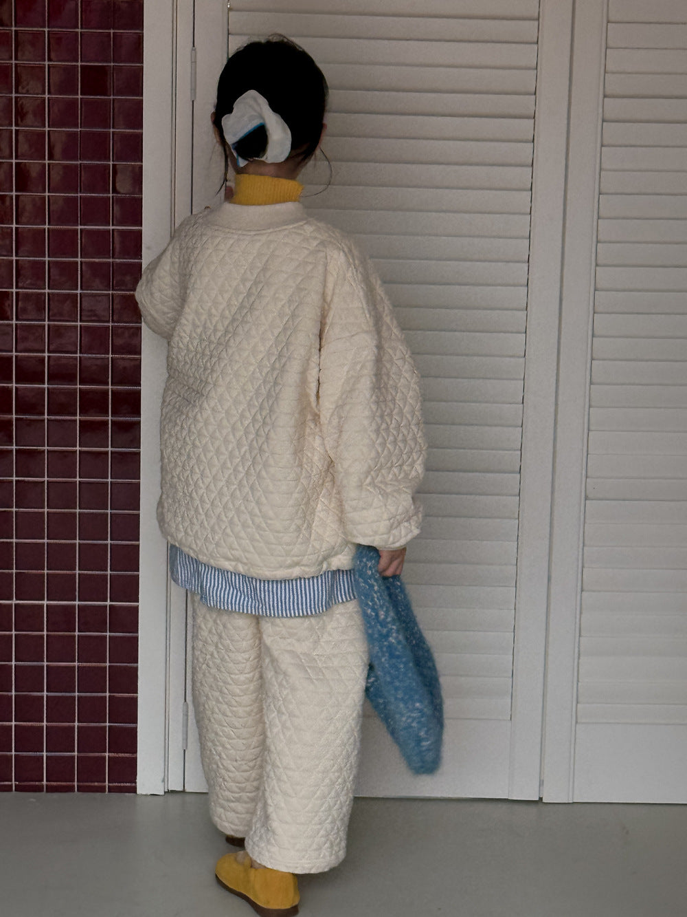 長袖セットアップ キルティングセットアップ キッズ 中綿 厚手 ダイヤ柄 ルーズフィット【mh0011681】