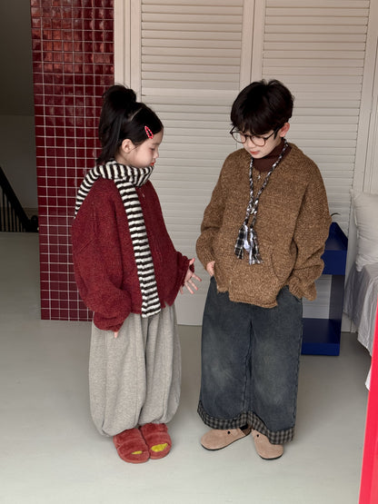 カーディガン・パーカー ニットカーディガン キッズ 裏起毛 厚手 無地 ジップアップ カジュアル【mh0011682】