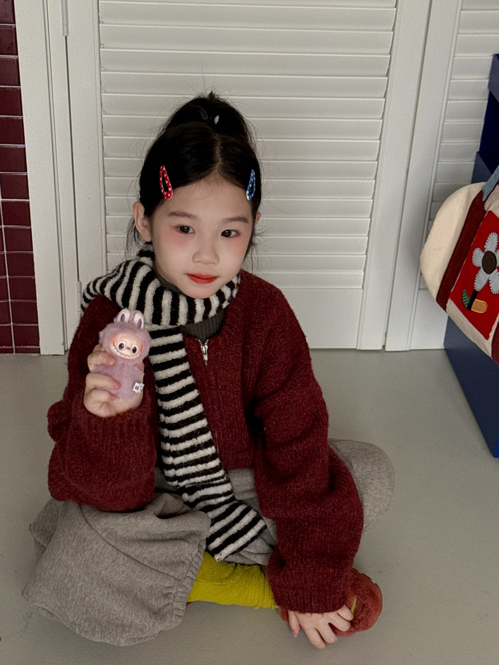 カーディガン・パーカー ニットカーディガン キッズ 裏起毛 厚手 無地 ジップアップ カジュアル【mh0011682】