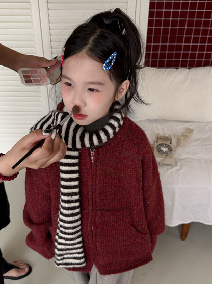 カーディガン・パーカー ニットカーディガン キッズ 裏起毛 厚手 無地 ジップアップ カジュアル【mh0011682】