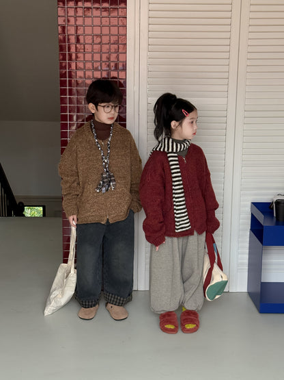 カーディガン・パーカー ニットカーディガン キッズ 裏起毛 厚手 無地 ジップアップ カジュアル【mh0011682】