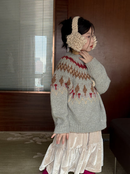 ニット・セーター ニットセーター キッズ 求心柄 厚手 クルーネック ルーズフィット カジュアル【mh0011684】