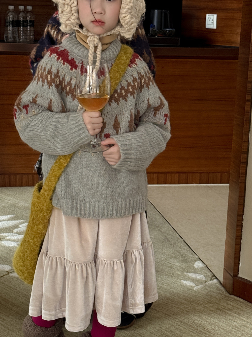 ニット・セーター ニットセーター キッズ 求心柄 厚手 クルーネック ルーズフィット カジュアル【mh0011684】