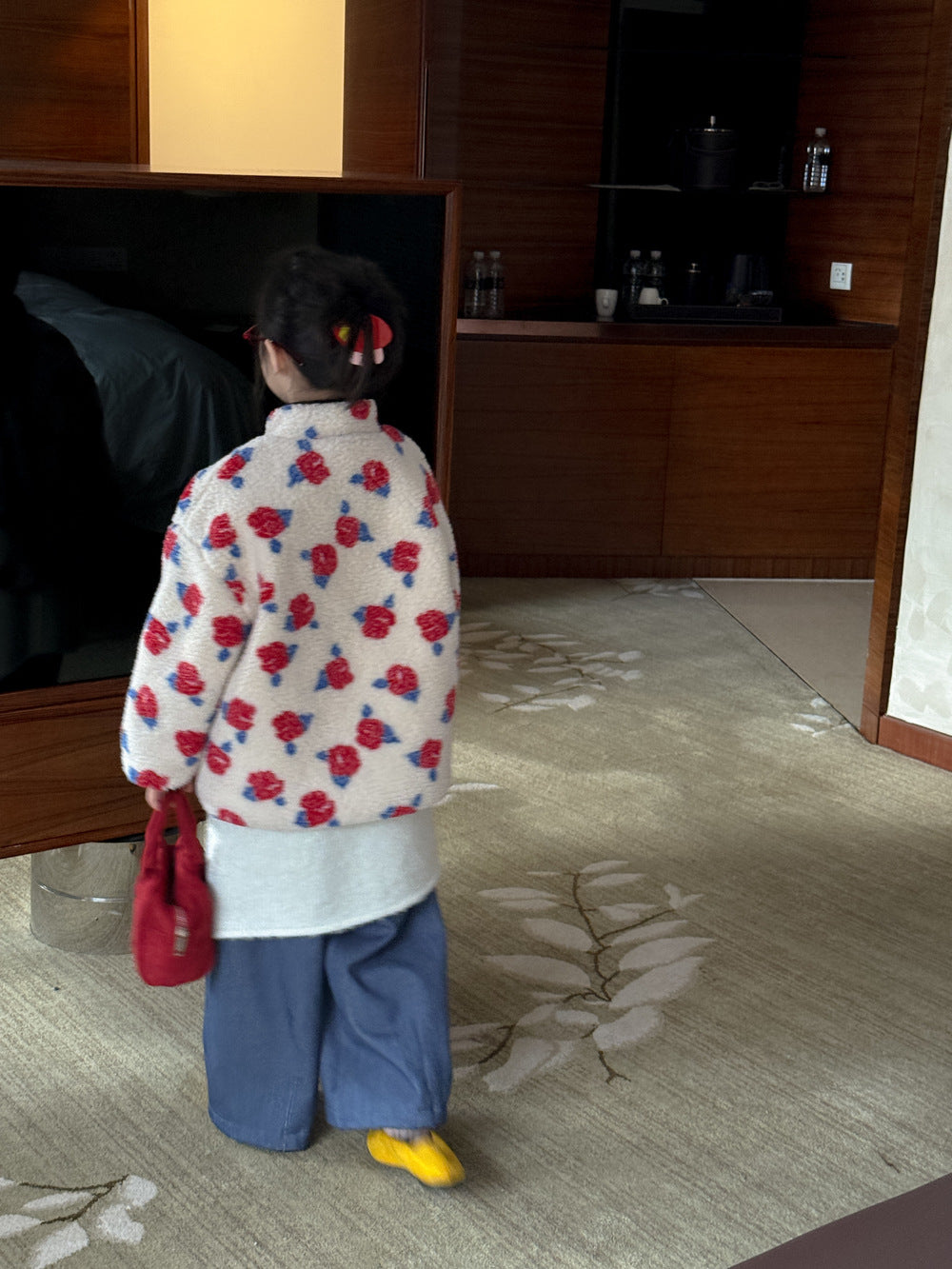 ショートコート・ジャケット・ジャンパー ボアジャケット キッズ フラワープリント 厚手 スタンドカラー カジュアル ジップアウター【mh0011686】