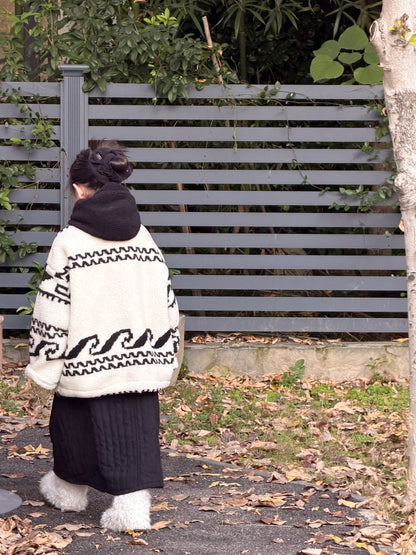 ショートコート・ジャケット・ジャンパー ラムフリースジャケット トライバル柄 ネイティブ柄 フーディコート【mh0011868】