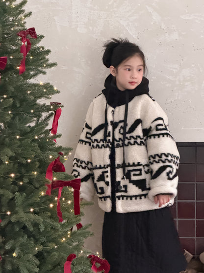 ショートコート・ジャケット・ジャンパー ラムフリースジャケット トライバル柄 ネイティブ柄 フーディコート【mh0011868】