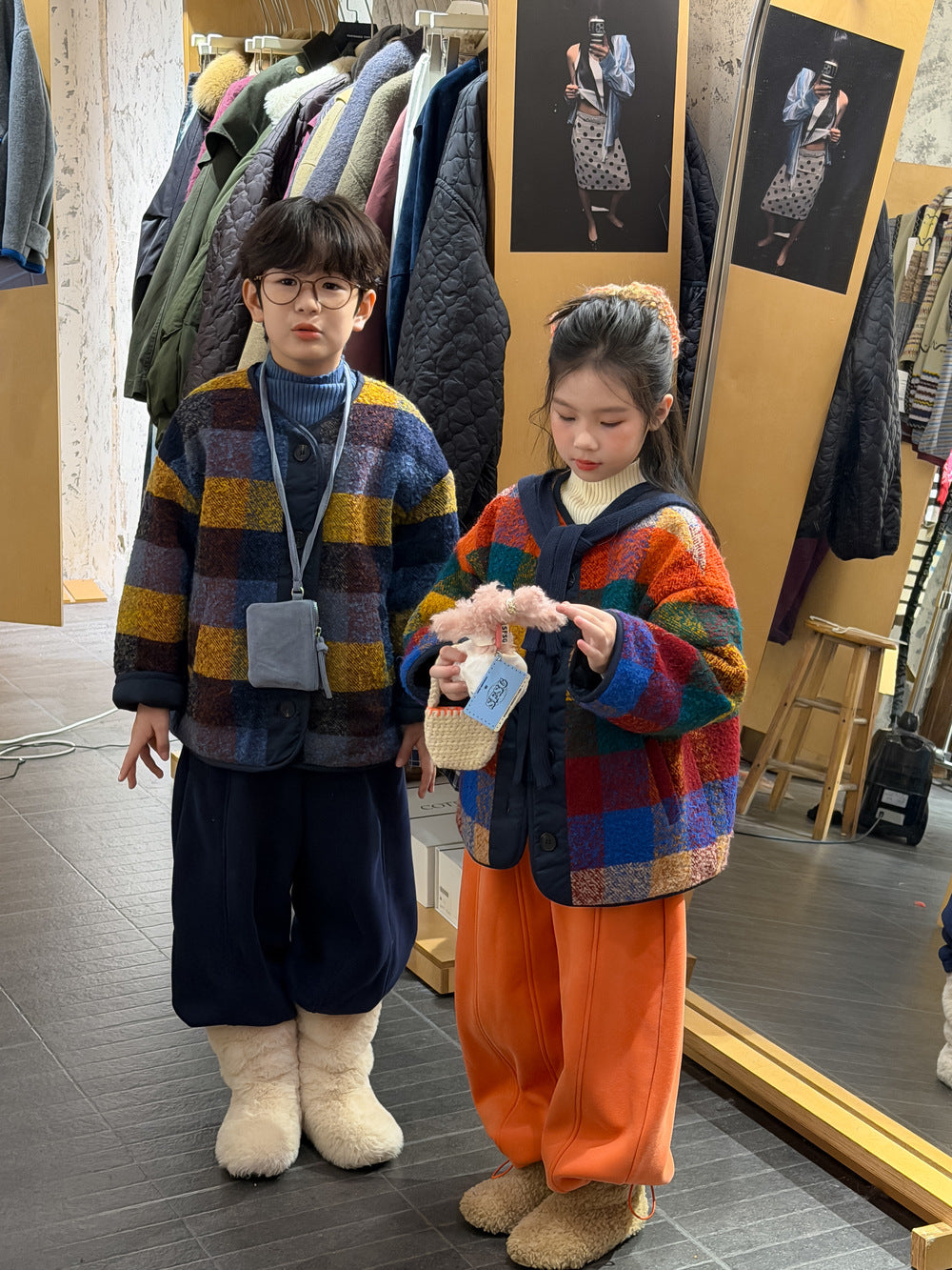 ショートコート・ジャケット・ジャンパー マドラスチェックノーカラージャケット カラフルブロックチェック アウター【mh0011873】