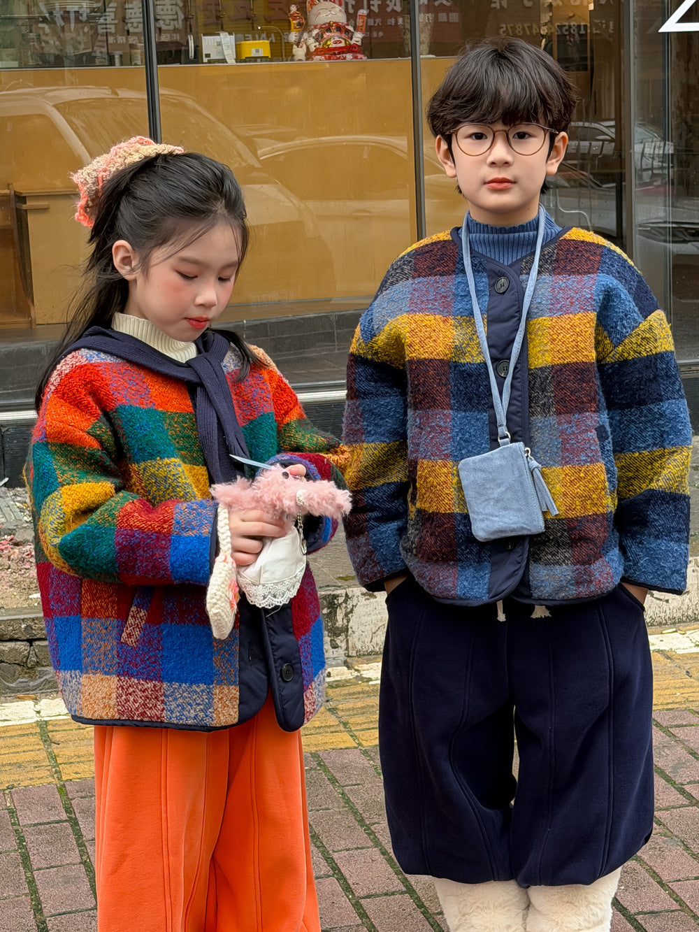 ショートコート・ジャケット・ジャンパー マドラスチェックノーカラージャケット カラフルブロックチェック アウター【mh0011873】