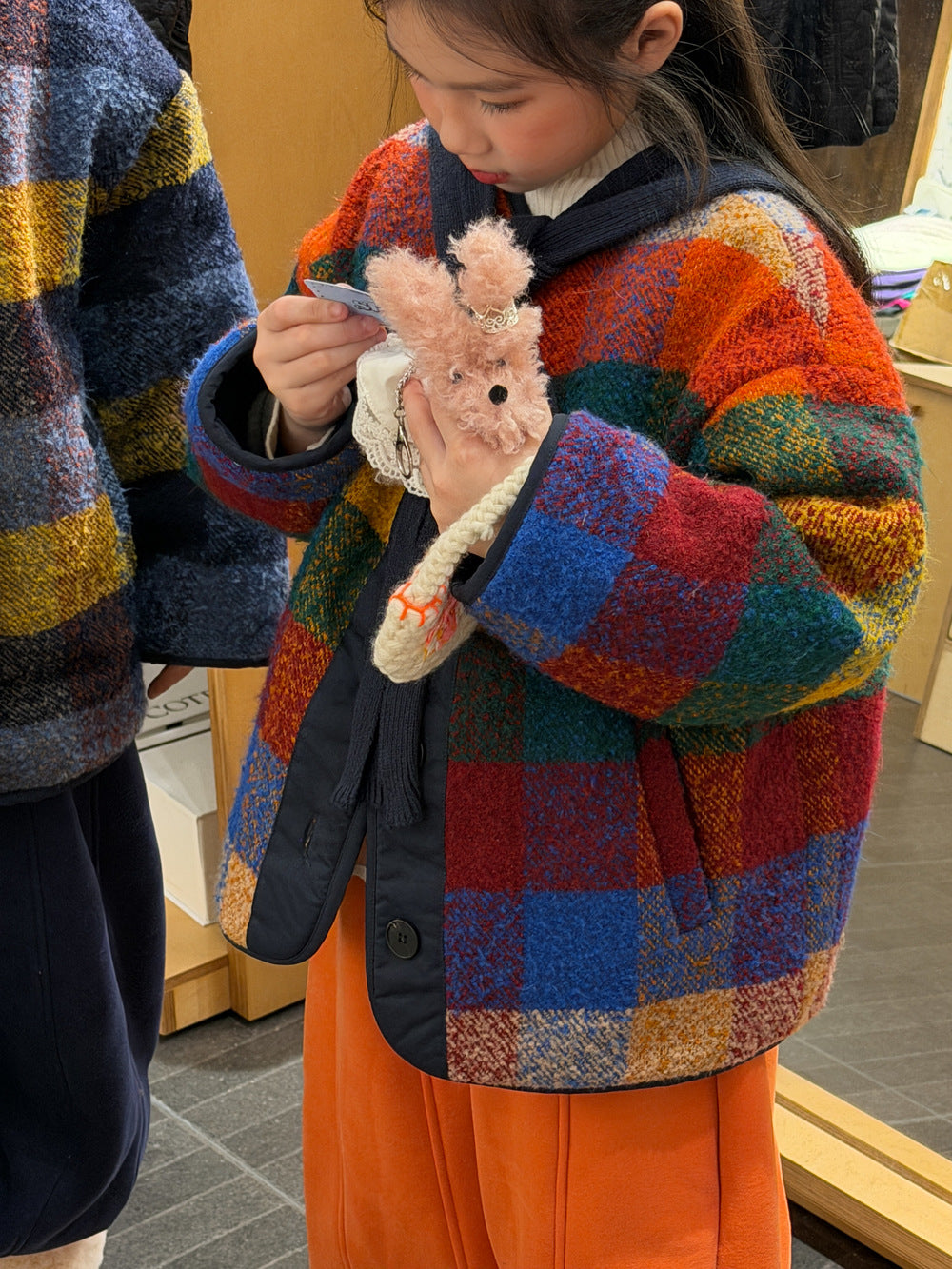 ショートコート・ジャケット・ジャンパー マドラスチェックノーカラージャケット カラフルブロックチェック アウター【mh0011873】