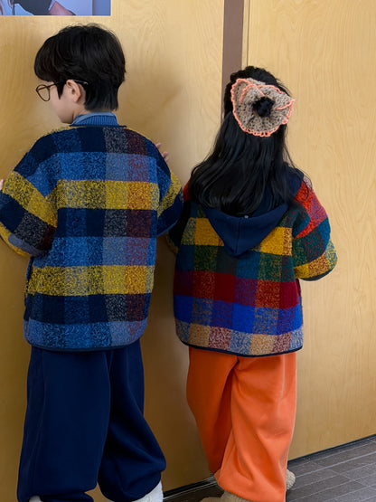 ショートコート・ジャケット・ジャンパー マドラスチェックノーカラージャケット カラフルブロックチェック アウター【mh0011873】