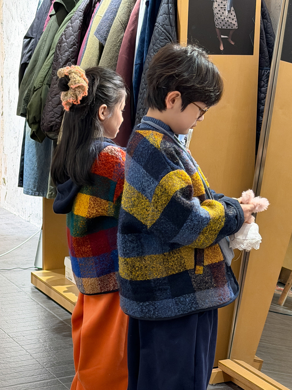 ショートコート・ジャケット・ジャンパー マドラスチェックノーカラージャケット カラフルブロックチェック アウター【mh0011873】