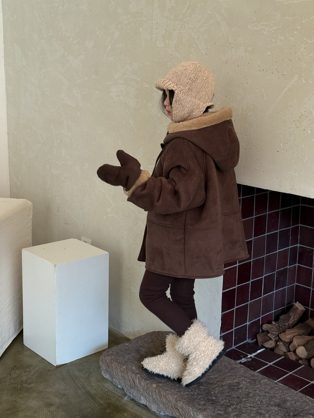 ショートコート・ジャケット・ジャンパー フェイクムートンコート 裏ボアフリース ダッフルジャケット【mh0011875】