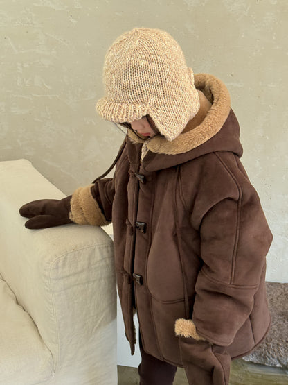 ショートコート・ジャケット・ジャンパー フェイクムートンコート 裏ボアフリース ダッフルジャケット【mh0011875】