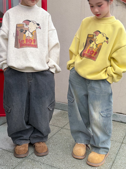 デニムパンツ デニムカーゴパンツ 裏フリース ボーイフレンドストレート ポケット ジーンズ【mh0011876】