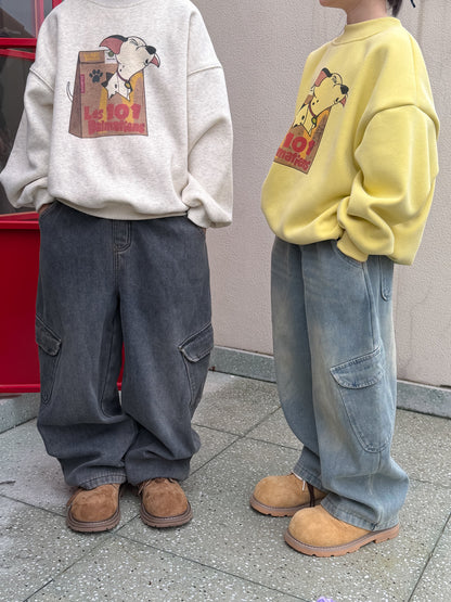 デニムパンツ デニムカーゴパンツ 裏フリース ボーイフレンドストレート ポケット ジーンズ【mh0011876】