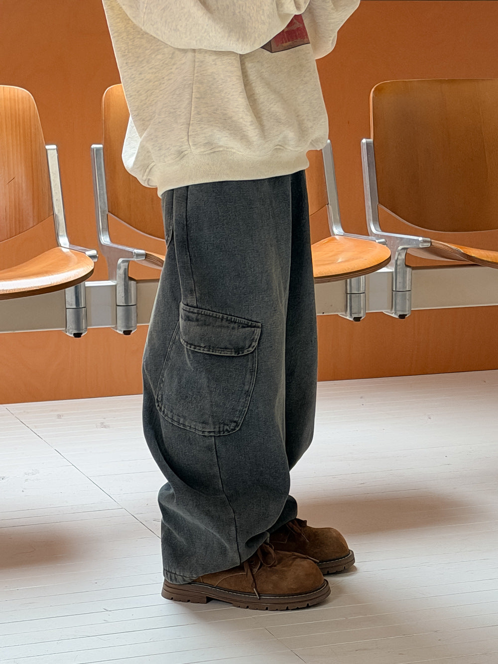 デニムパンツ デニムカーゴパンツ 裏フリース ボーイフレンドストレート ポケット ジーンズ【mh0011876】