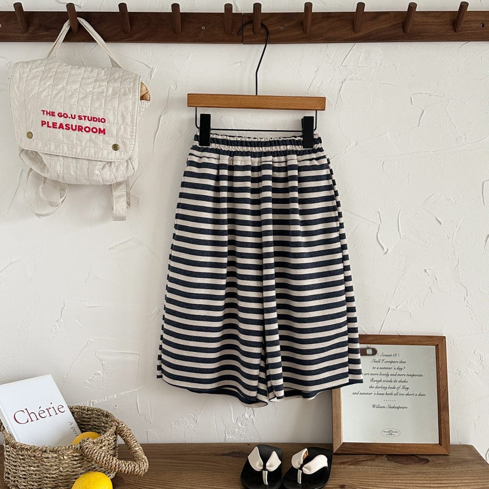 ロングパンツ・スウェットパンツ Navy Blue / 90cm ボーダーワイドルーズクロップドパンツ【mh0010065】