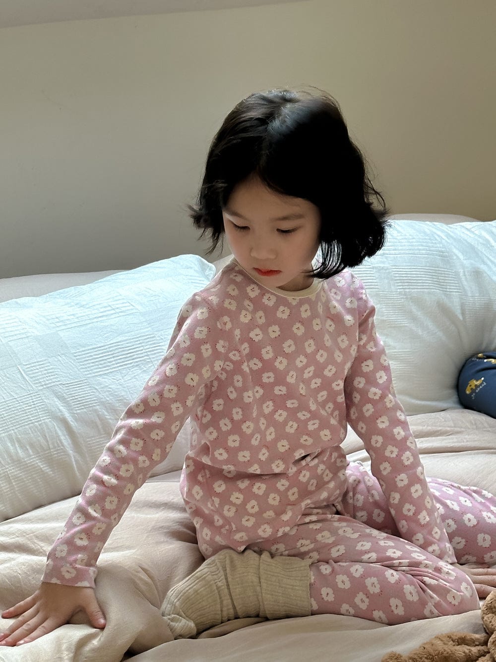 長袖パジャマ pink flowers / 90cm 1-2y キッズパジャマセット プリント長袖Tシャツ+ロングパンツ 4カラー【mh0006862】