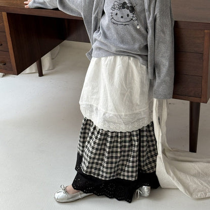 長袖セットアップ plaid skirt / 90cm プリントアンサンブル/パッチワークルーズスカート【mh0009691】