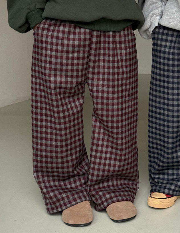 ロングパンツ・スウェットパンツ Purple / 90cm チェック柄パンツ キッズ 裏起毛 厚手 ゆったり ワイドストレート カジュアル【mh0011655】