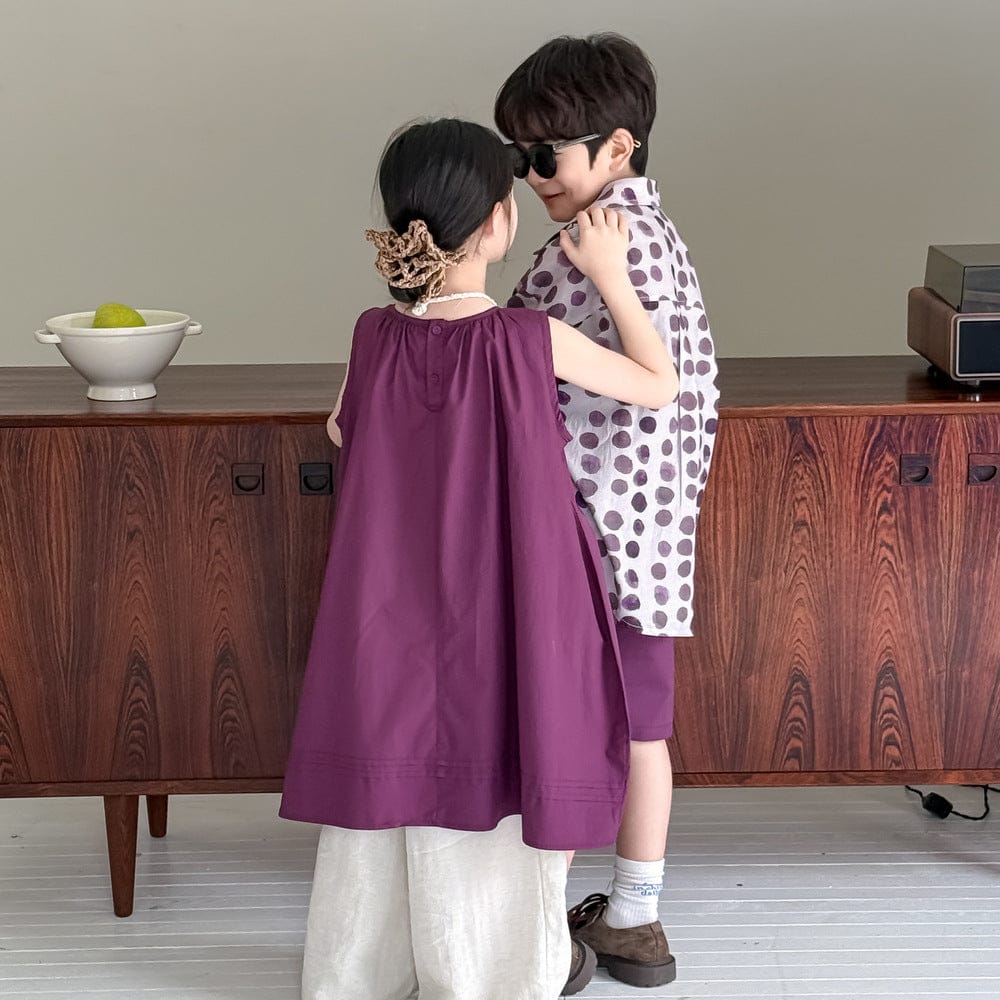 半袖セットアップ Purple Slip Dress (without Pants) / 90cm パープルノースリーブワンピース/ポルカドット半袖シャツ+ショートパンツセット【mh0010043】