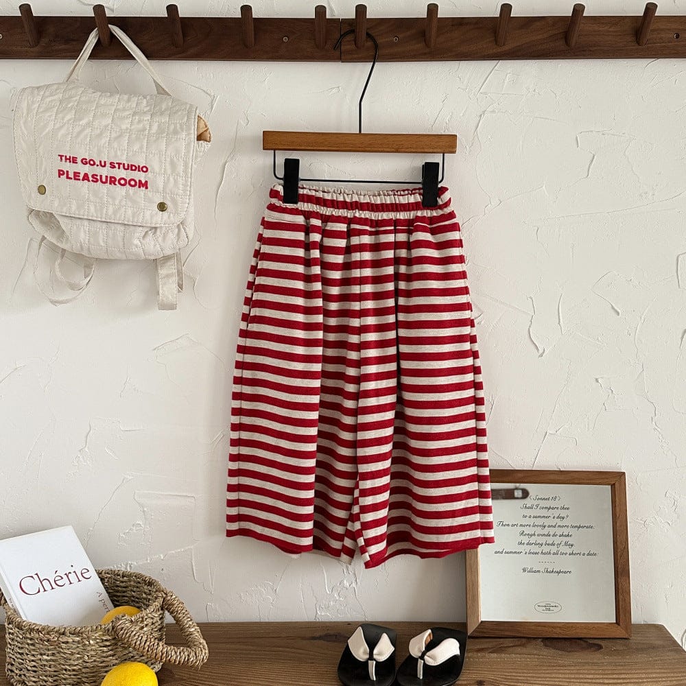 ロングパンツ・スウェットパンツ Red / 90cm ボーダーワイドルーズクロップドパンツ【mh0010065】