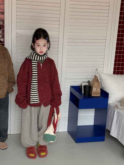 カーディガン・パーカー Red / 90cm ニットカーディガン キッズ 裏起毛 厚手 無地 ジップアップ カジュアル【mh0011682】