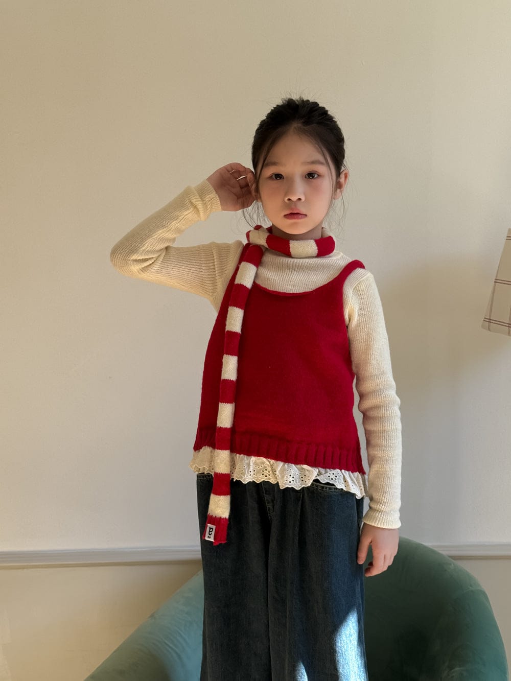 ベスト Red vest / 100cm レイヤードレースタンクトップ ニットベスト/インナー長袖Tシャツ【mh0010956】