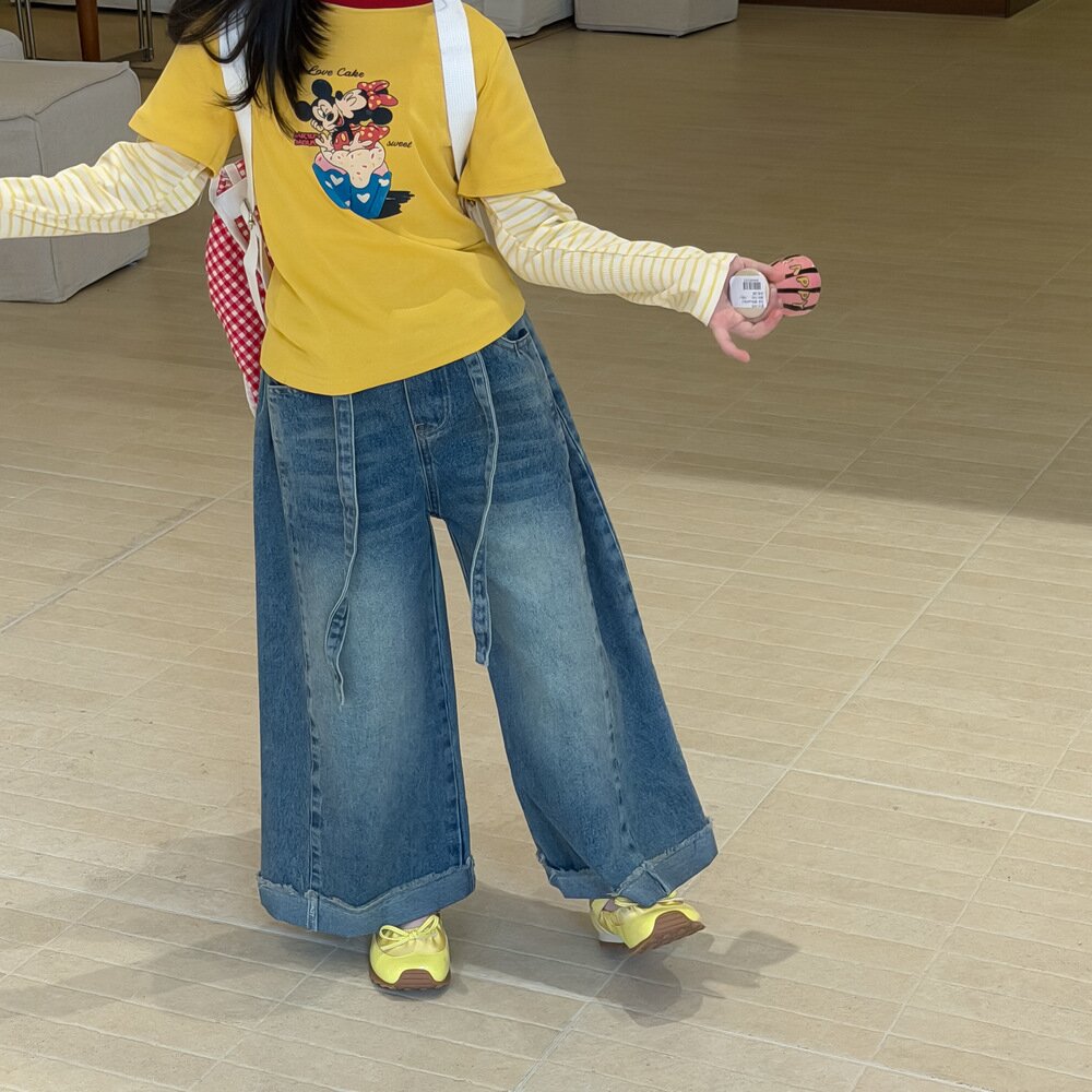 デニムパンツ Retro Folded Wide Leg Jeans レトロタックワイドデニムパンツ【mh0012103】