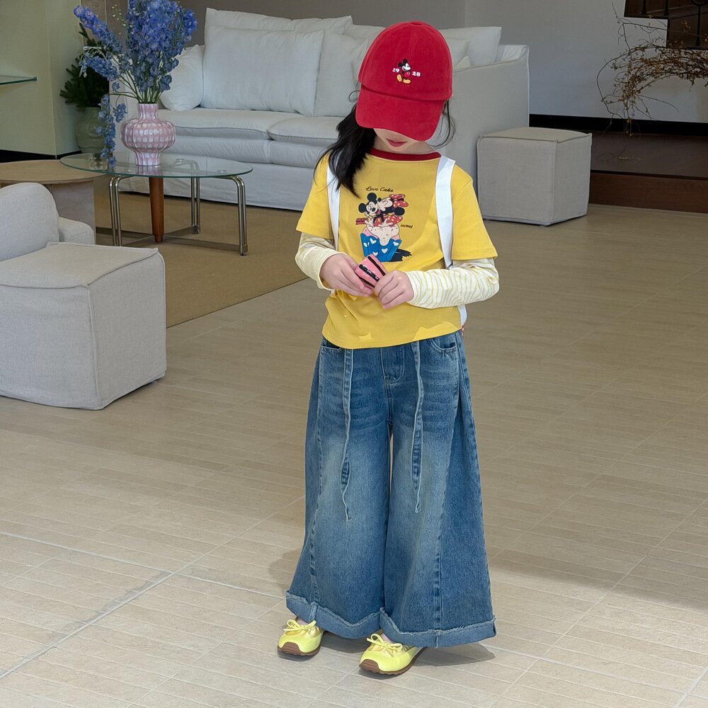 デニムパンツ Retro Folded Wide Leg Jeans レトロタックワイドデニムパンツ【mh0012103】