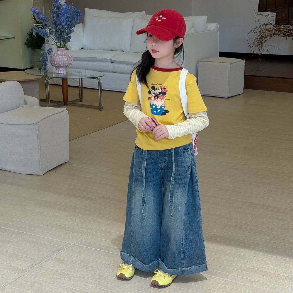デニムパンツ Retro Folded Wide Leg Jeans レトロタックワイドデニムパンツ【mh0012103】