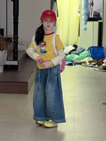 デニムパンツ Retro Folded Wide Leg Jeans レトロタックワイドデニムパンツ【mh0012103】