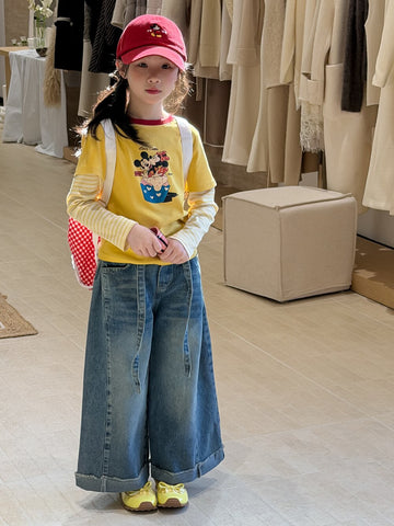 デニムパンツ Retro Folded Wide Leg Jeans レトロタックワイドデニムパンツ【mh0012103】