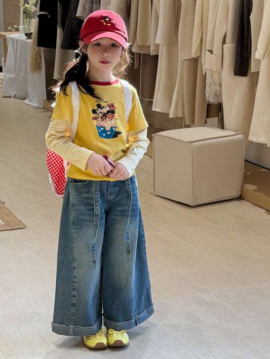 デニムパンツ Retro Folded Wide Leg Jeans レトロタックワイドデニムパンツ【mh0012103】