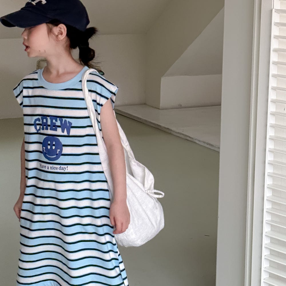 半袖セットアップ Sea Salt Smiley T-Shirt Dress / 110cm スマイルボーダープリントノースリーブワンピース/半袖Tシャツ+ショートパンツセット【mh0010048】