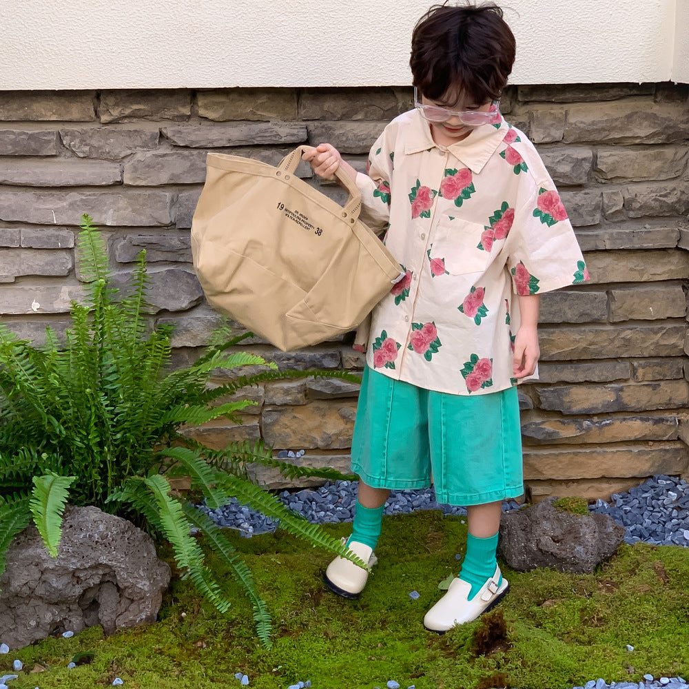 半袖ワンピース shirt / 80cm Short Sleeve Peony Print Set Up パフスリーブ ペオニー柄 セットアップ【mh0012250】
