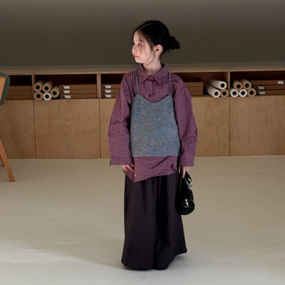 長袖シャツ・ブラウス shirt / 90cm チェック長袖ブラウス/ニットキャミソールベスト【mh0010945】