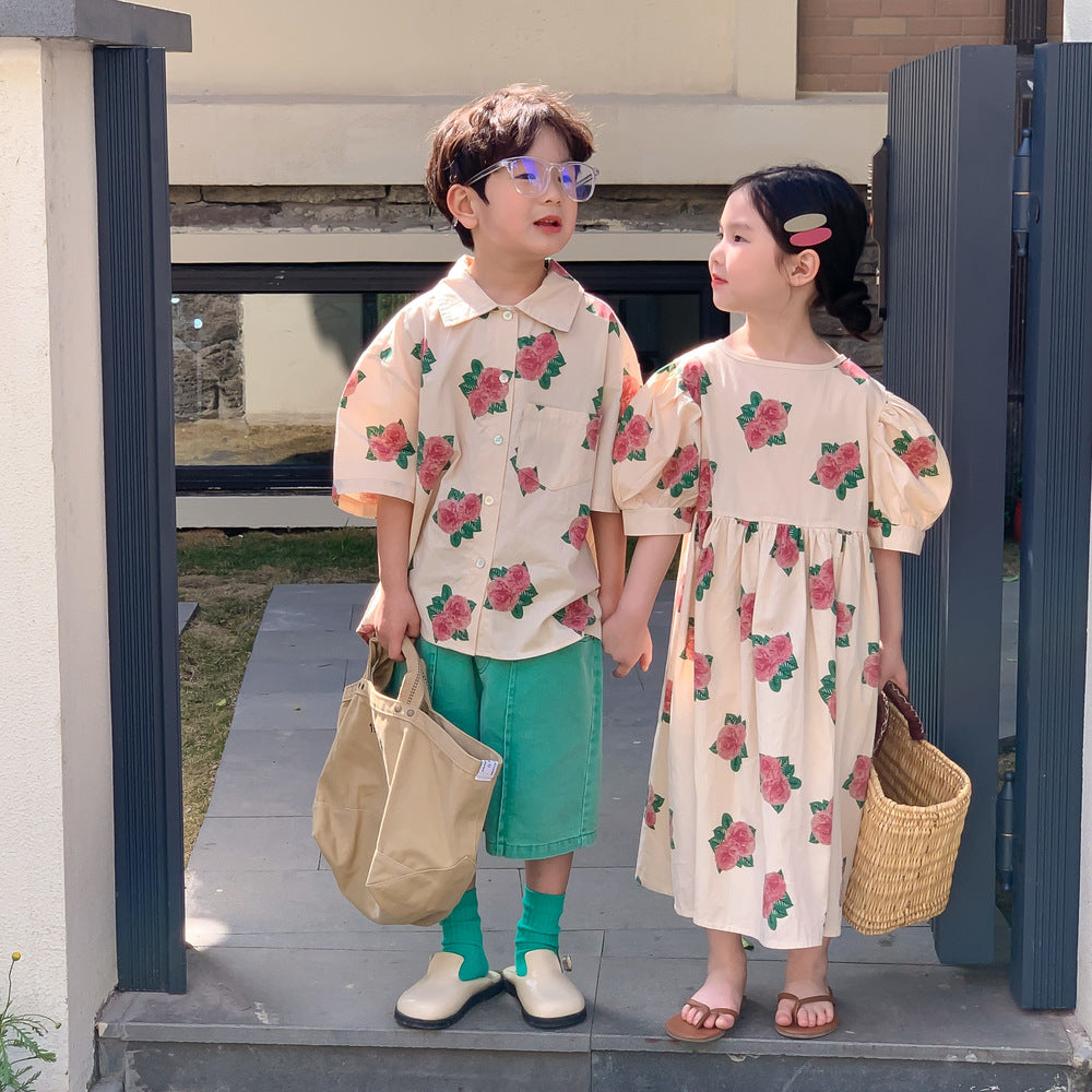 半袖ワンピース Short Sleeve Peony Print Set Up パフスリーブ ペオニー柄 セットアップ【mh0012250】