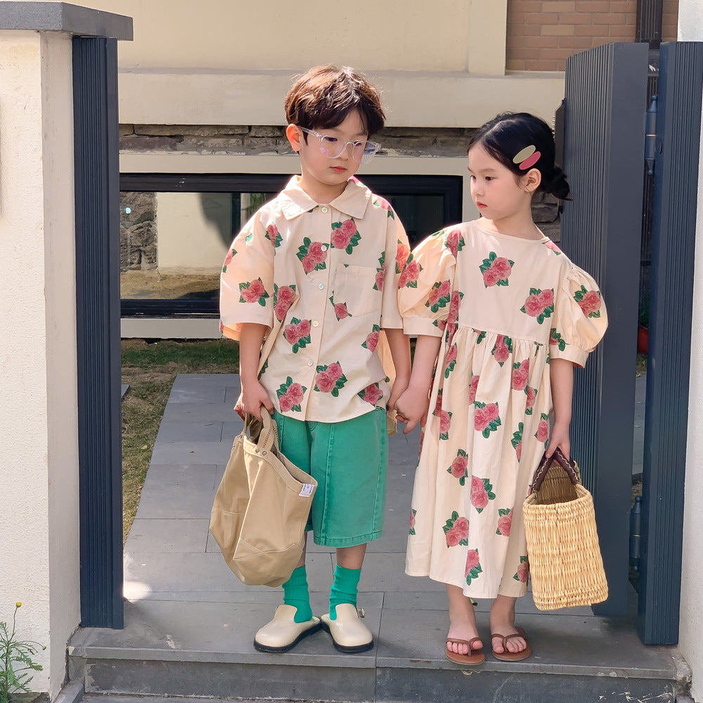 半袖ワンピース Short Sleeve Peony Print Set Up パフスリーブ ペオニー柄 セットアップ【mh0012250】