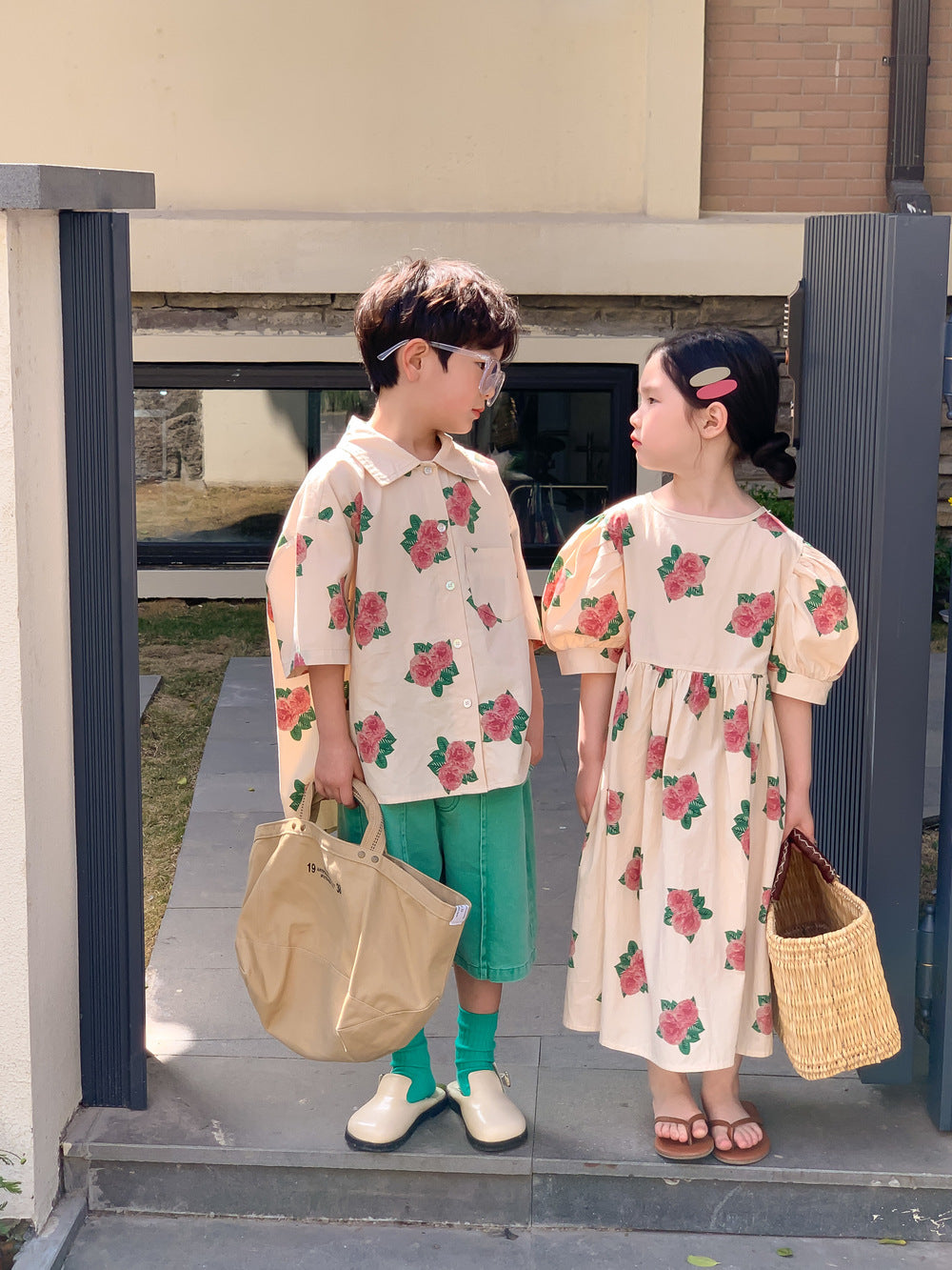 半袖ワンピース Short Sleeve Peony Print Set Up パフスリーブ ペオニー柄 セットアップ【mh0012250】