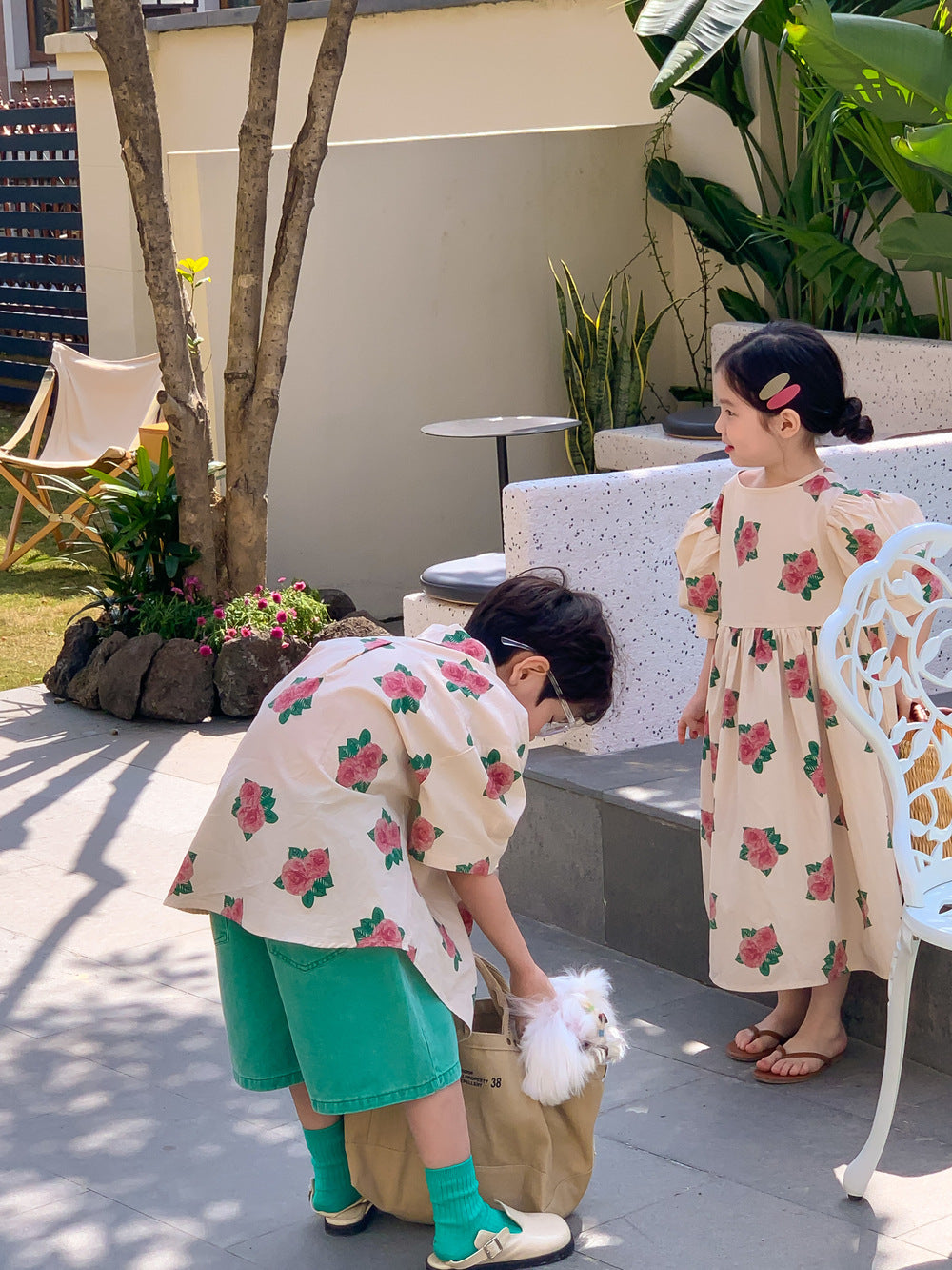 半袖ワンピース Short Sleeve Peony Print Set Up パフスリーブ ペオニー柄 セットアップ【mh0012250】