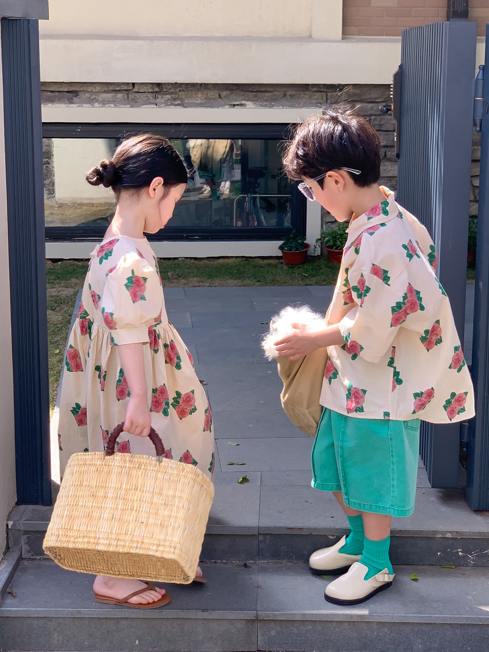 半袖ワンピース Short Sleeve Peony Print Set Up パフスリーブ ペオニー柄 セットアップ【mh0012250】