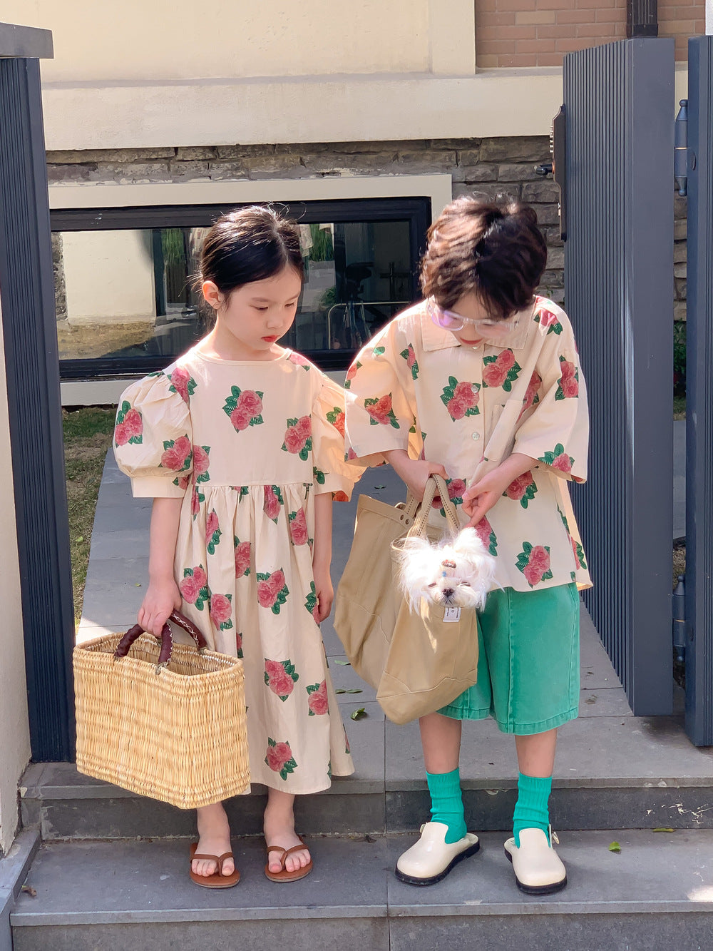 半袖ワンピース Short Sleeve Peony Print Set Up パフスリーブ ペオニー柄 セットアップ【mh0012250】