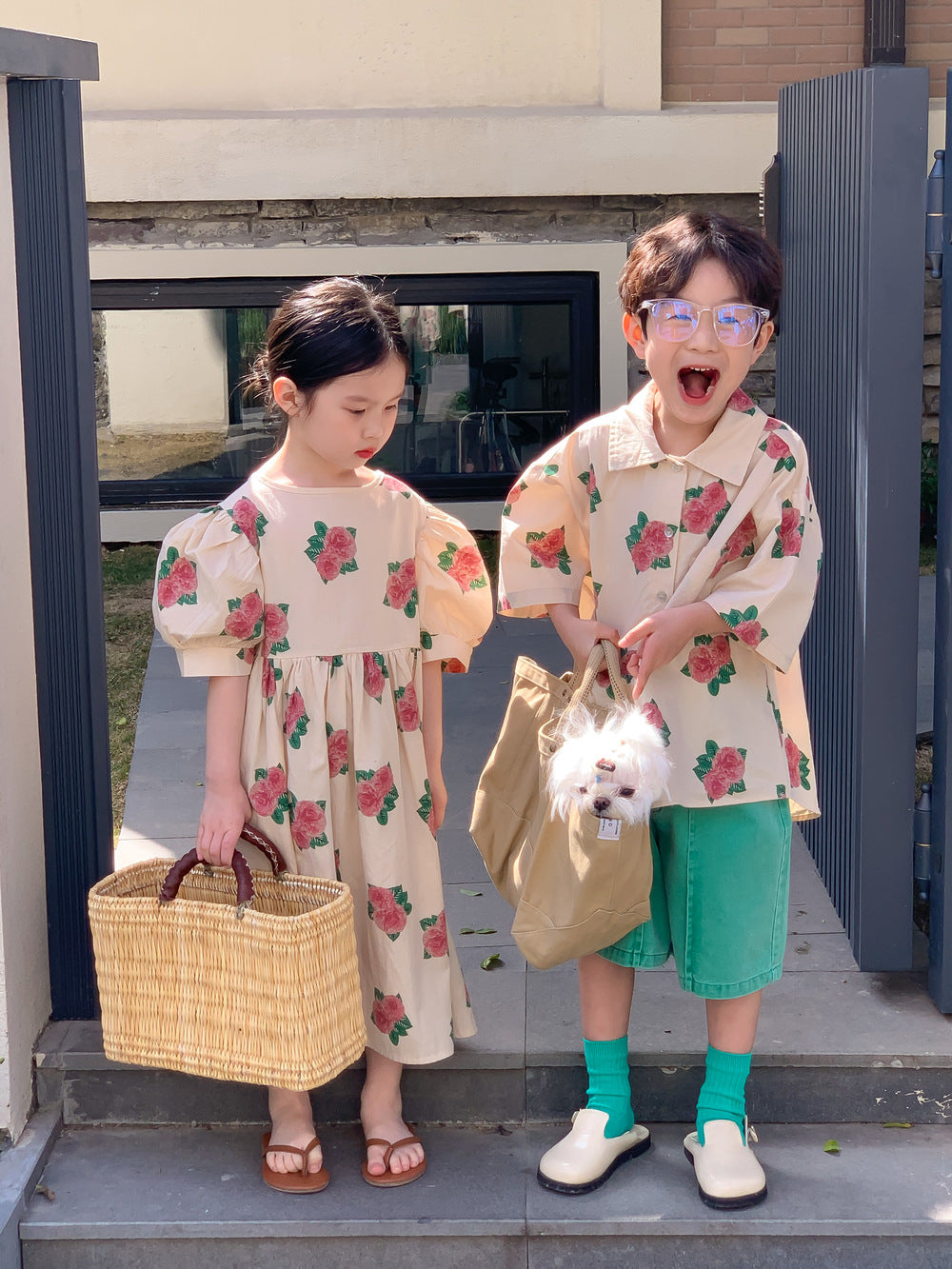 半袖ワンピース Short Sleeve Peony Print Set Up パフスリーブ ペオニー柄 セットアップ【mh0012250】